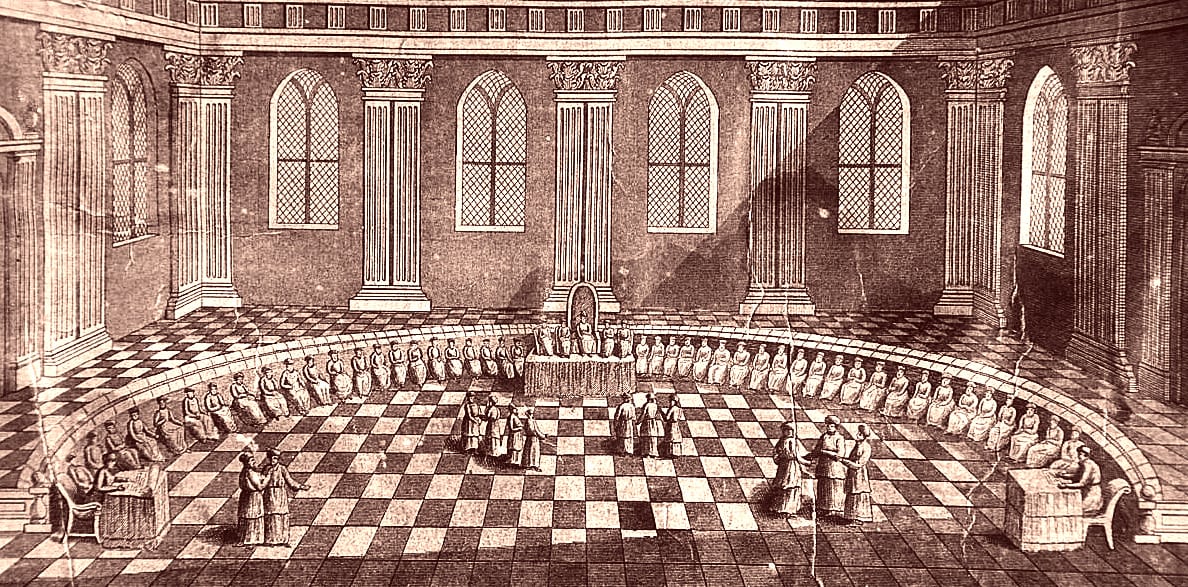 Hall of Hewn Stones, inside Gerhard Schut model of the first temple, 17th century