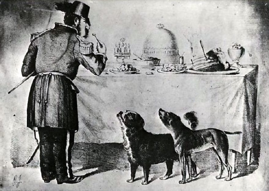 Emperor Norton with the dogs Bummer and Lazarus (Wikipedia)