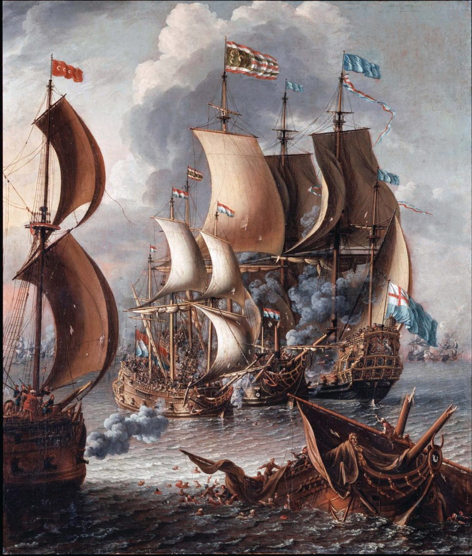 Combate marino entre una flota europea y piratas de Marruecos. Pintura de Lorenzo A. Castro, siglo XVII