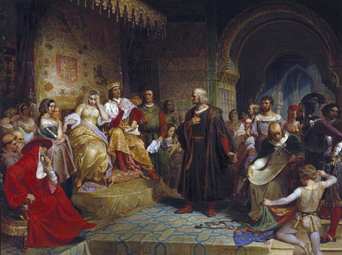 Columbus and the Queen - painting by Emanuel Leutze, 1843